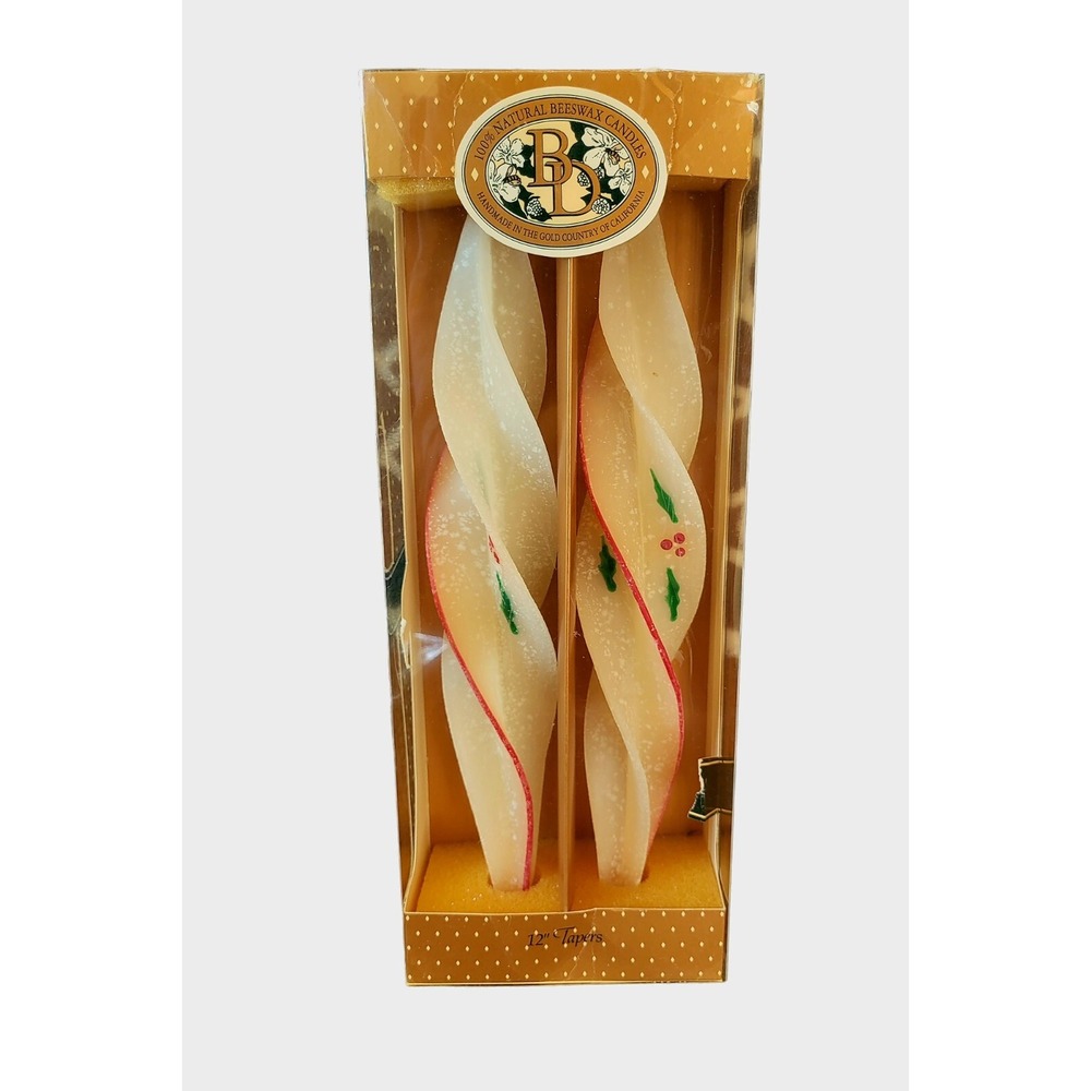Vtg BD‎ Beeswax 12" Tapers Candles Christmas Double Spiral Forest Cherry Candle